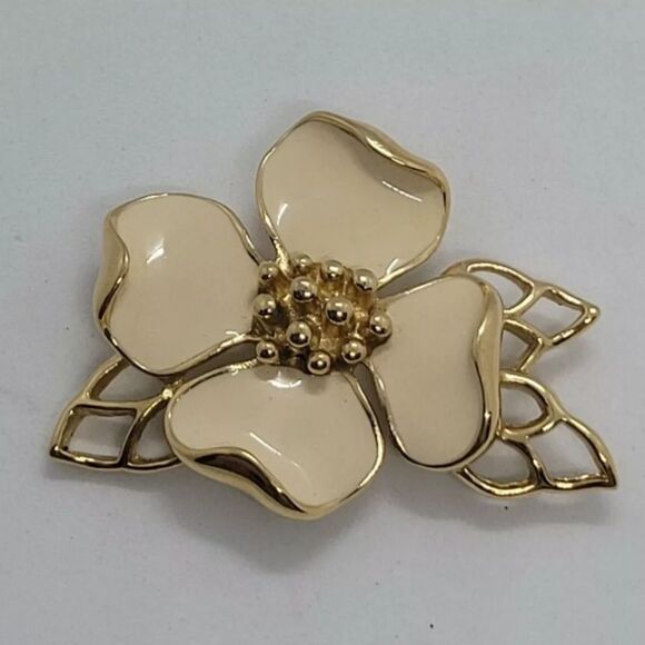 RARES VTG ESTATE SIGNED TRIFARI ENAMELED FLOWER 2" BROOCH EXCELLENT CONDITION - Picture 10 of 12